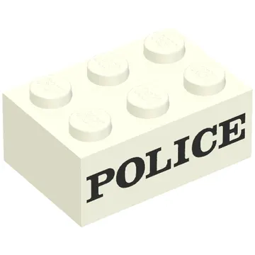 Brick 2 x 3 without Cross Supports with Black 'POLICE' Serif Bold Print (Embossed)