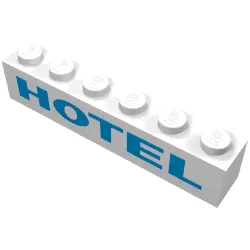 Brick 1 x 6 with 'HOTEL' Thick Blue Print