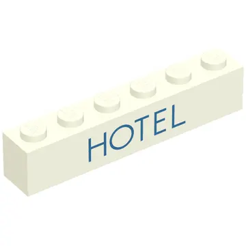 Brick 1 x 6 with 'HOTEL' Thin Blue Print
