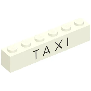 Brick 1 x 6 without Bottom Tubes with Cross Side Supports with 'TAXI' Thin Print