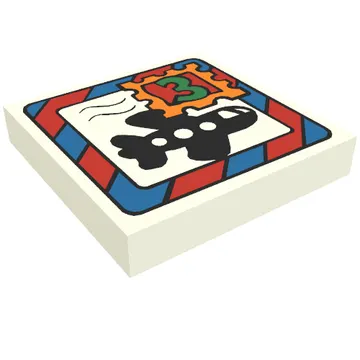 Tile 2 x 2 with Fabuland Mail Envelope, Airplane and '3' Stamp Print