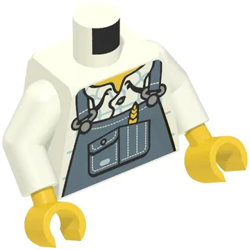 Torso Sand Blue Overalls with Wheat Ear in Pocket Print, White Arms, Yellow Hands