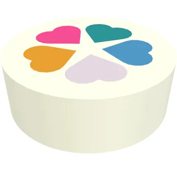 Tile Round 1 x 1 with Lavender/Dark Turquoise/Bright Light Orange/Dark Azure/Dark Pink Hearts print