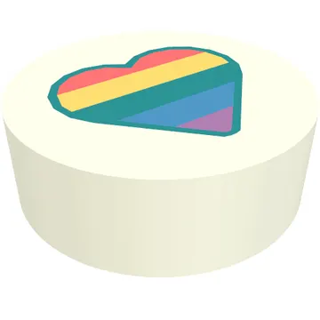 Tile Round 1 x 1 with Rainbow Heart print