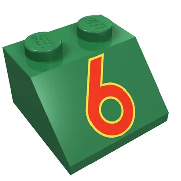 Brick Sloped 45° 2 x 2 with Red/Yellow '6' Print