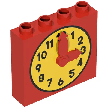 Duplo Brick 1 x 4 x 3 with Movable Red Hands and Yellow Clock Face Print