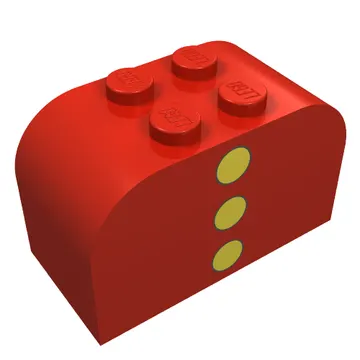 Brick Curved 2 x 4 x 2 Double with 3 Yellow Dots Print
