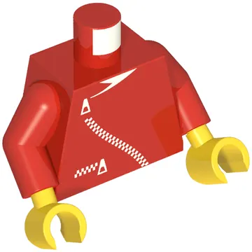 Torso Jacket with Curved Zipper and Pocket Print, Red Arms, Yellow Hands