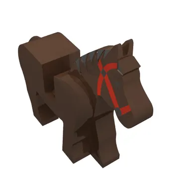 Animal, Horse, Movable Head, Black Eyes, Red Bridle, Black Mane Print