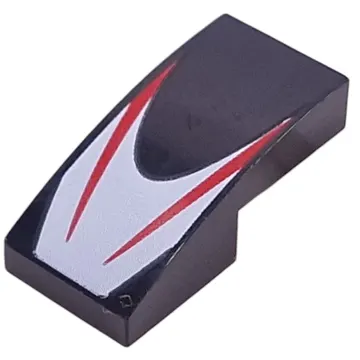 Brick Curved 2 x 1 No Studs with Red Stripes on White Background print