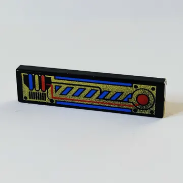Tile 1 x 4 with Gold, Red and Blue Circuitry Print