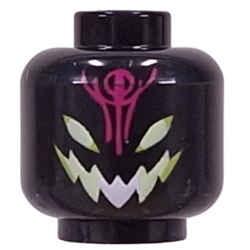 Minifig Head Grimspawn, White/Yellowish Green Mouth, Eyes, Dark Purple Sign
