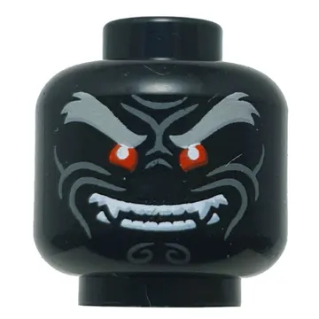 Minifig Head Garmadon, Thick Dark Bluish Grey Eyebrows, Wrinkles, Red Eyes, Mean Smile, Teeth / Frown