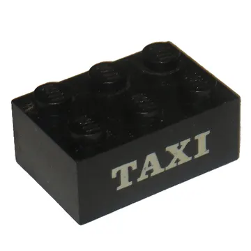 Brick 2 x 3 without Cross Supports with White 'TAXI' Serif Print