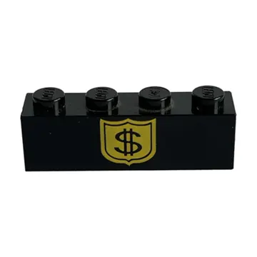 Brick 1 x 4 with Black Dollar Sign on Yellow Badge Print