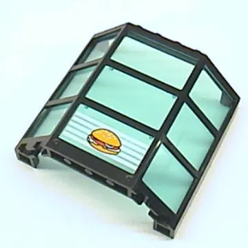 Window Bay 3 x 8 x 6 with Trans-Light Blue Glass with 5 White Stripes and Hamburger Print