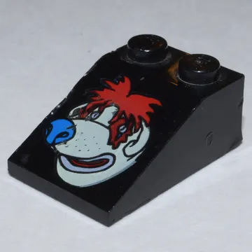 Brick Sloped 33° 3 x 2 Smooth with McDonald's Red-Hair, Blue-Nose Bear Face Print