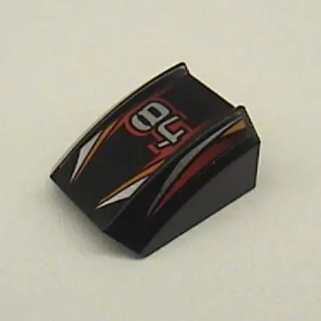Brick Curved 2 x 2 with Lip, No Studs with '84', Orange/Red/Silver Stripes Print