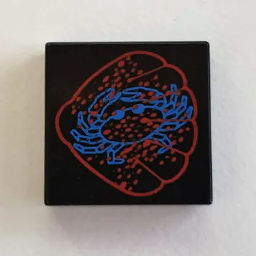 Tile 2 x 2 with Blue and Red Scallop and Crab Print