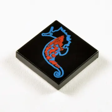 Tile 2 x 2 with Blue and Red Seahorse Print