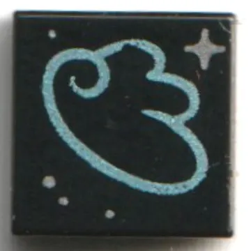 Tile 1 x 1 with Medium Azure Squiggly Line, Silver Stars print
