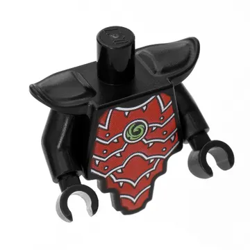 Torso Short and Modified with Armor - Smooth Breastplate with Shoulder Pads - Red Samurai Armor, Gold Chines Symbol in Circle Print
