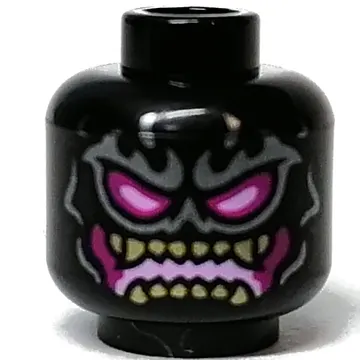 Minifig Head Crystal King, Magenta and Bright Pink Eyes and Mouth, Dark Tan Pointed Teeth Print