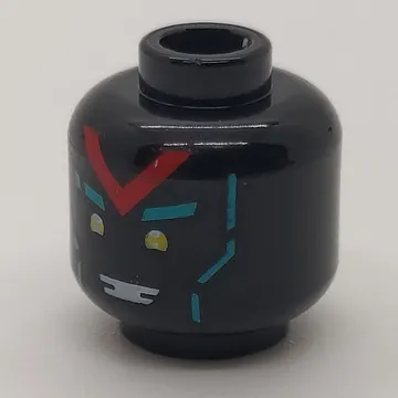Minifig Head Unagami, Yellow Eyes, Red 'V', Dark Turquoise Eyebrows and Lines / Angry with Red Squares Print