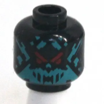 Minifig Head Red Visor, Red 'V' and Eye Stripe with 9 Vertical Stripes / Dark Turquoise Pixelated Face with Red Eyes Print