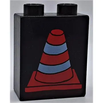 Duplo Brick 1 x 2 x 2 with Construction Cone 2 Print