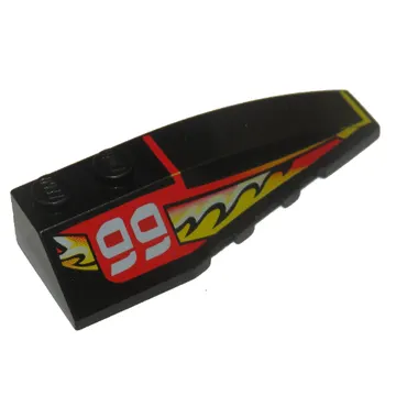 Brick Wedged, Curved 6 x 2 Right with Red/Yellow/White Flame Print and 99 Print