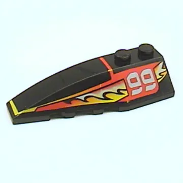 Brick Wedged, Curved 6 x 2 Left with Red, Yellow, and White Flame and '99' Print