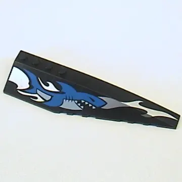 Brick Wedged, Curved 12 x 3 Right with Blue Shark and Silver Wave Print