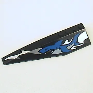 Brick Wedged, Curved 12 x 3 Left with Blue Shark and Silver Wave Print