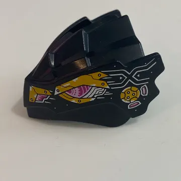 Creature Body Part, Dragon Head with Magenta Eyes, Bright Light Orange Armor Plating, Silver Circuitry print
