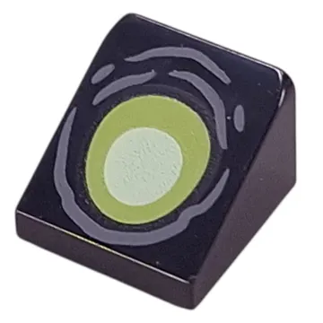 Brick Sloped 30° 1 x 1 x 2/3 (Cheese Slope) with Lime/Yellowish Green Eye, Dark Bluish Grey Wrinkles print