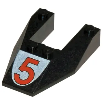 Brick Wedged, Sloped 6 x 4 Cutout, No Stud Notches with Red '5' Print