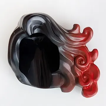 Hair Long Swept Left with Curls with Marbled Red Pattern