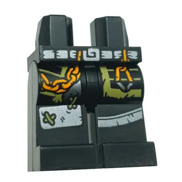 Hips and Black Legs with Silver Belt, Orange Chain, Olive Green Pockets, Silver Knee Pads print