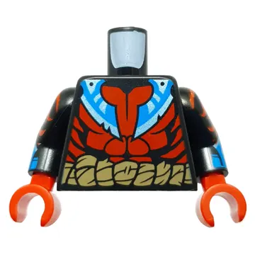 Torso, Red Armor, Dark Tan Rope, Medium Azure/Dark Azure Color print, Black Arms, Red Hands