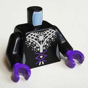 Torso Dress with Silver Spiders and Web, Blue Laces Print, Black Arms, Dark Purple Hands