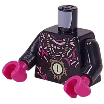 Torso, Yellowish Green Eye Pendant on Nougat Necklace, Magenta and Pink Tentacles print, Black Arms, Magenta Hands