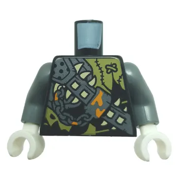 Torso, Silver Armor, Chain, Yellowish Green Fangs, Olive Tattered Shirt print, Pearl Titanium Arms, White Hands