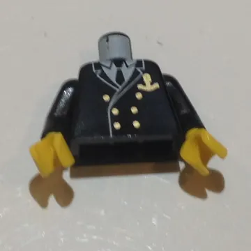 Torso Boat Captain, Suit Double Breasted and Gold Anchor Logo Print, Black Arms, Yellow Hands
