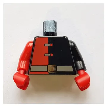 Torso, Odd Arms, Jumpsuit with Red Half, Clasps and Belt Print, Left Black Arm, Right Red Arm, Red Hands
