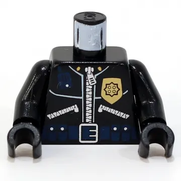 Torso Police Leather Jacket, Gold Badge, Radio, Ammo Belt / 'Police' on Back Print, Black Arms and Hands