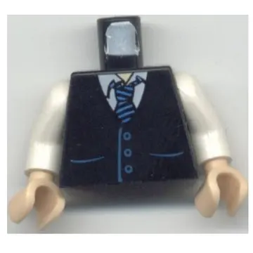 Torso Vest with Pockets and Blue Striped Tie Print, White Arms, Light Nougat Hands