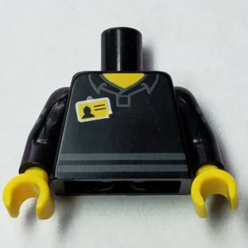 Torso Shirt with Light Bluish Gray Stripes and Staff Namebadge Print, Black Arms with Light Bluish Gray Stripes Print, Yellow Hands