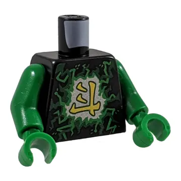 Torso Green and Lime Airjitzu Electricity and Gold '斗' / Dragon Symbol on Back Print, Green Arms and Hands