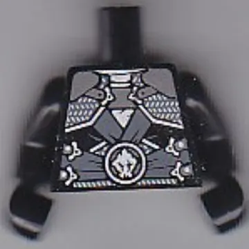 Torso Armor with Silver Plates, Dark Bluish Gray Sash Belt Print, Black Arms and Hands